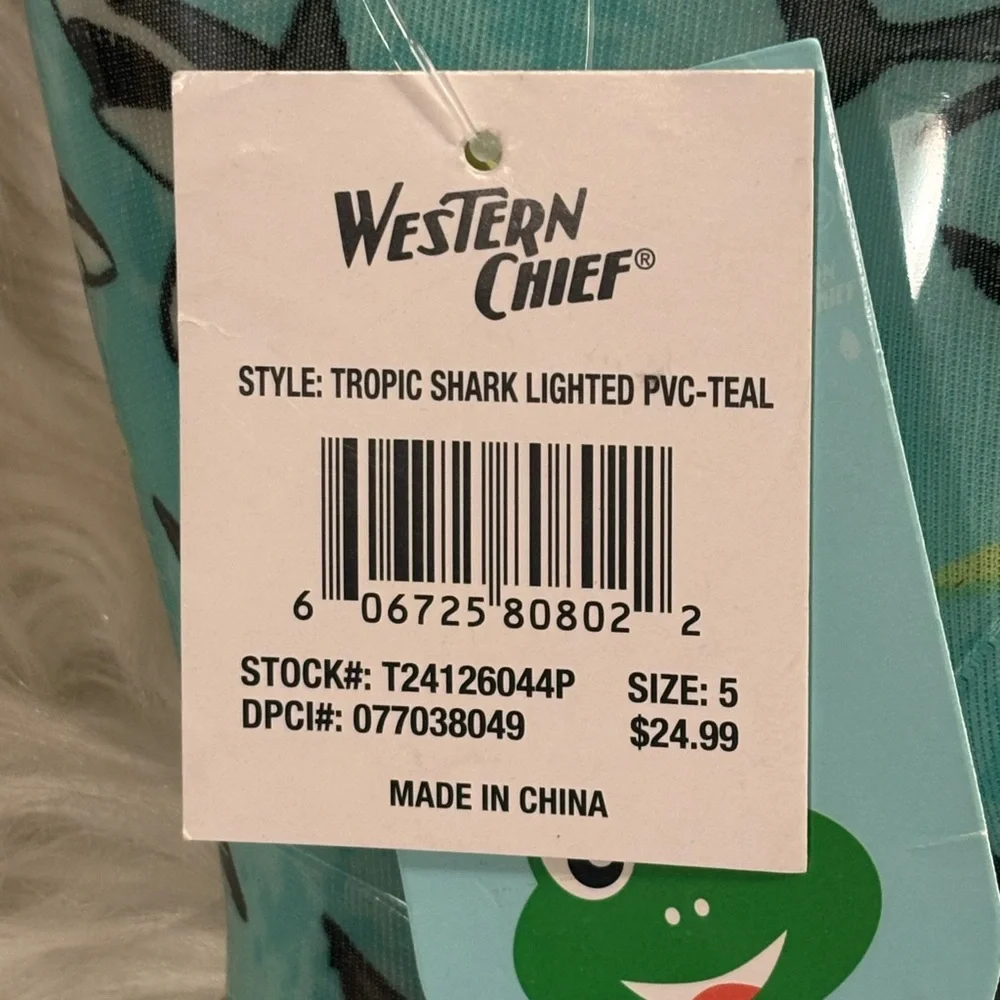 TROPIC SHARK LIGHTED PVC RAIN BOOTS-TEAL SIZE 5